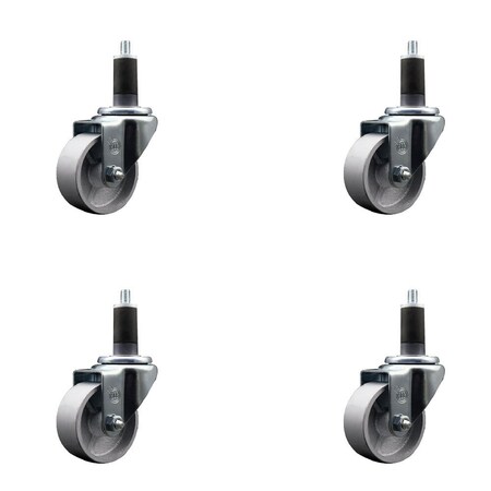 Service Caster 3'' Semi Steel Wheel Swivel 1-1/4'' Expanding Stem Caster Set, 4PK SCC-EX20S315-SSR-114-4